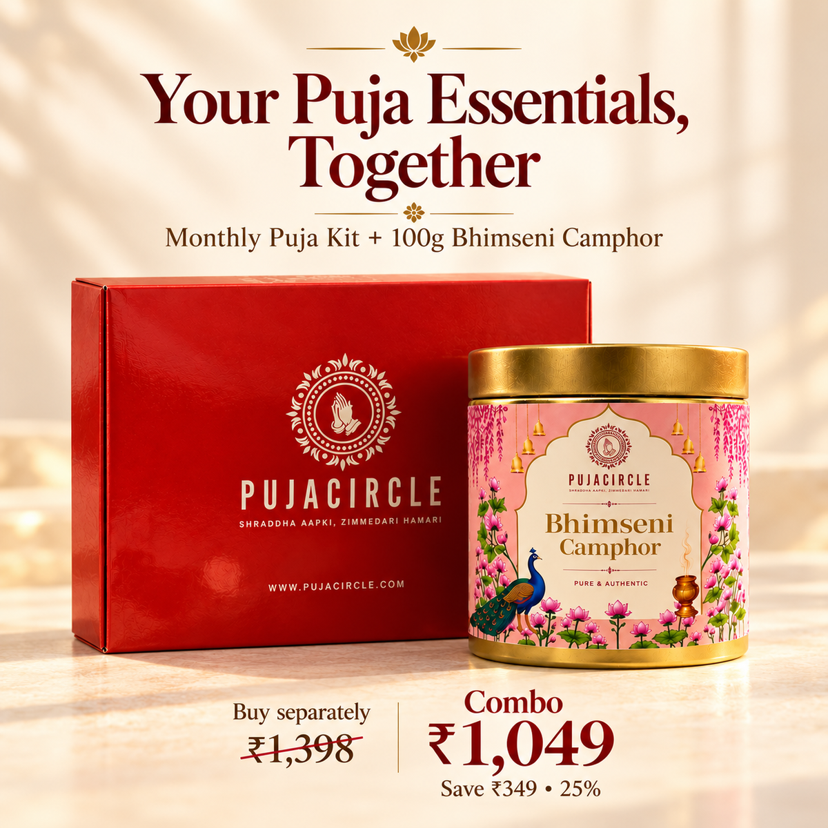 Monthly Puja Kit + 100g Bhimseni Camphor Combo