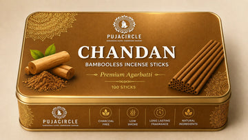 PUJA CIRCLE Chandan Bambooless Incense Sticks | Sandalwood Fragrance Agarbatti for Daily Puja Havan Meditation and Mandir | Naturally Handcrafted Low-Smoke Long-Lasting Aroma | 100 Sticks