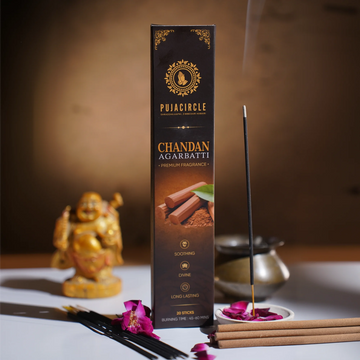 PUJA CIRCLE Chandan Agarbatti | Sandalwood Fragrance Incense Sticks for Daily Puja Meditation Yoga and Home | Naturally Handcrafted Long-Lasting Premium Aroma | Pack of 60 Sticks
