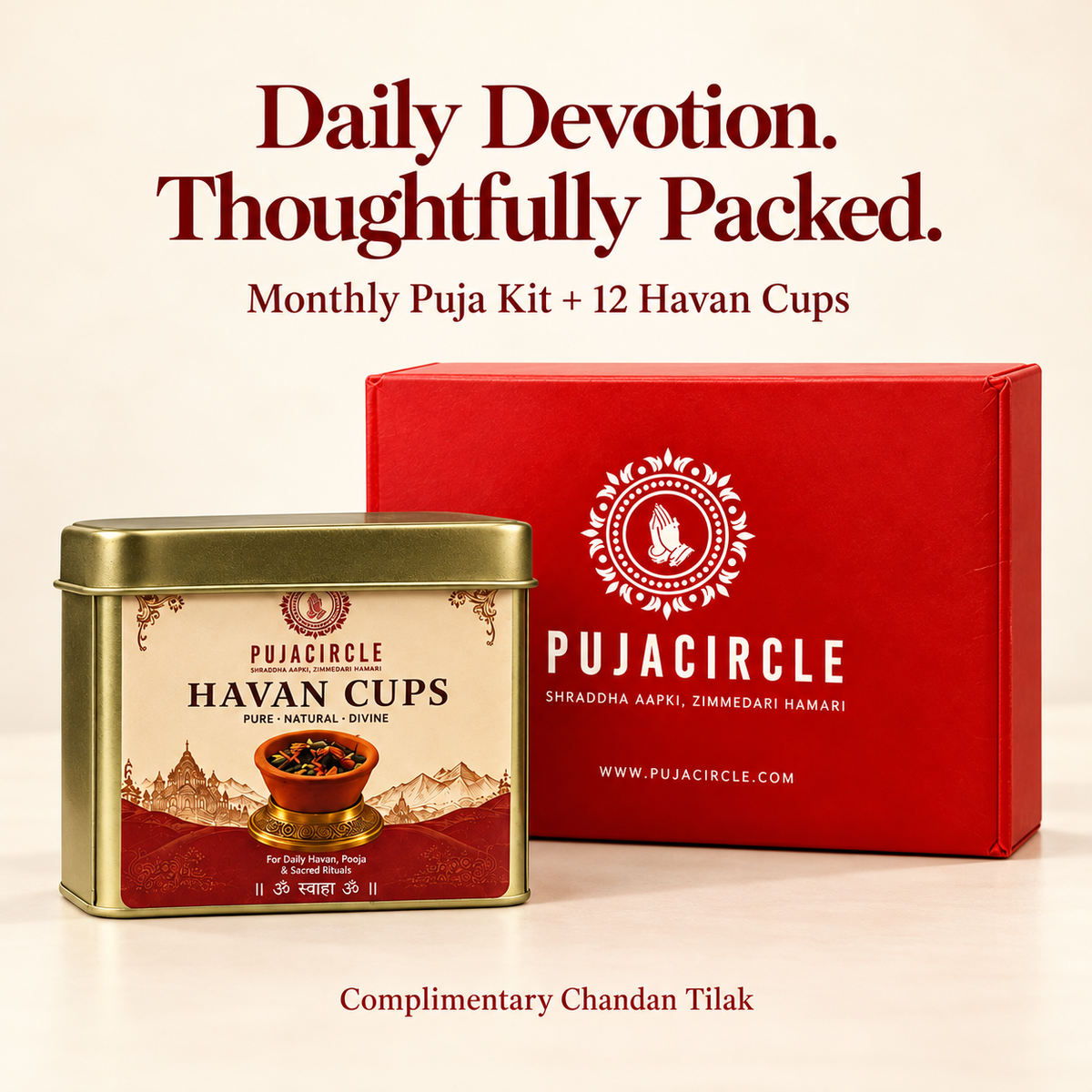 Monthly Puja Kit + 12 Havan Cups Combo — Free Chandan Tilak