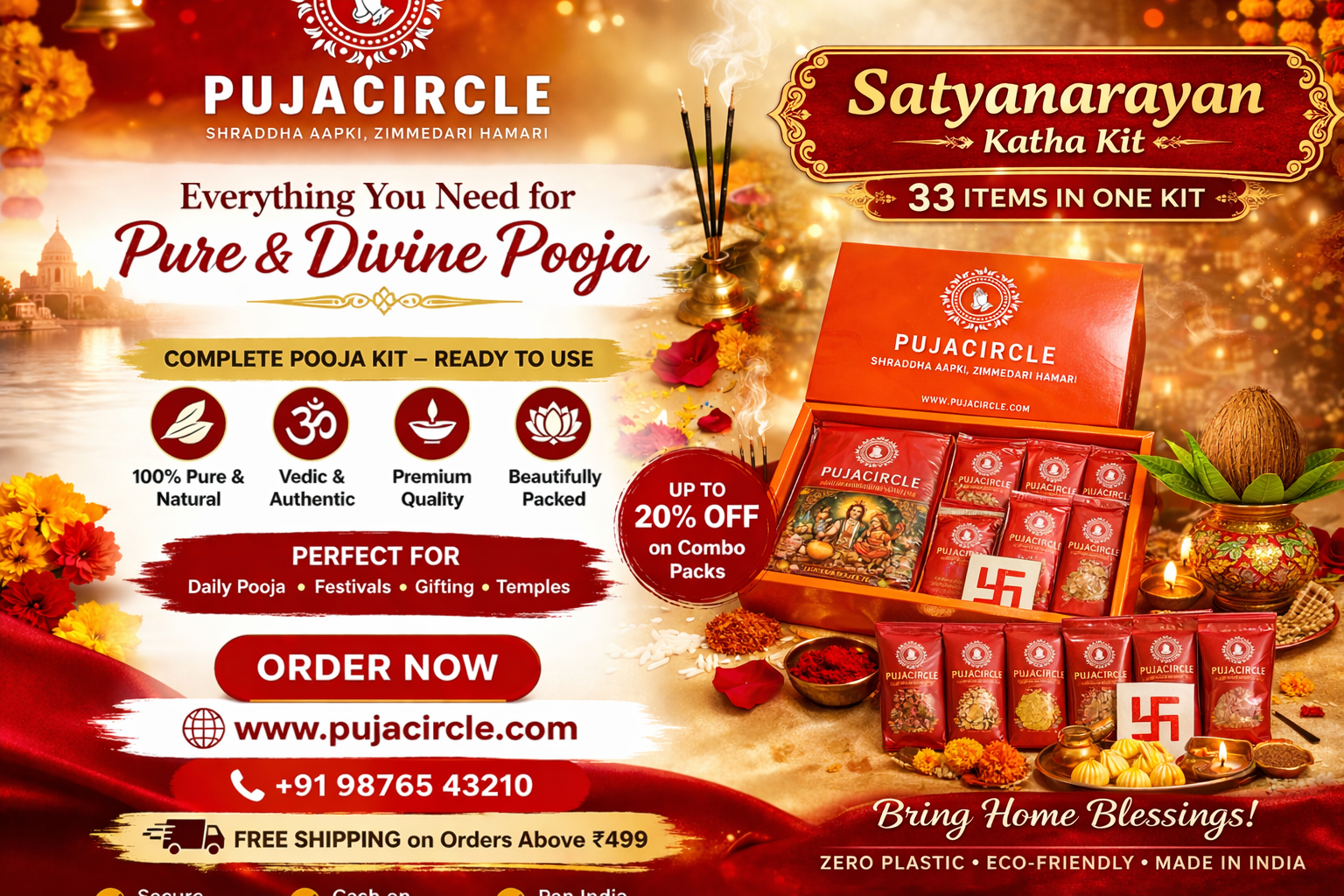 Satyanarayan Katha Puja Kit – Complete Puja Samagri Box for Satyanarayan Vrat Katha, Ready-to-Use, Ideal for Home Puja, Festivals & Gifting